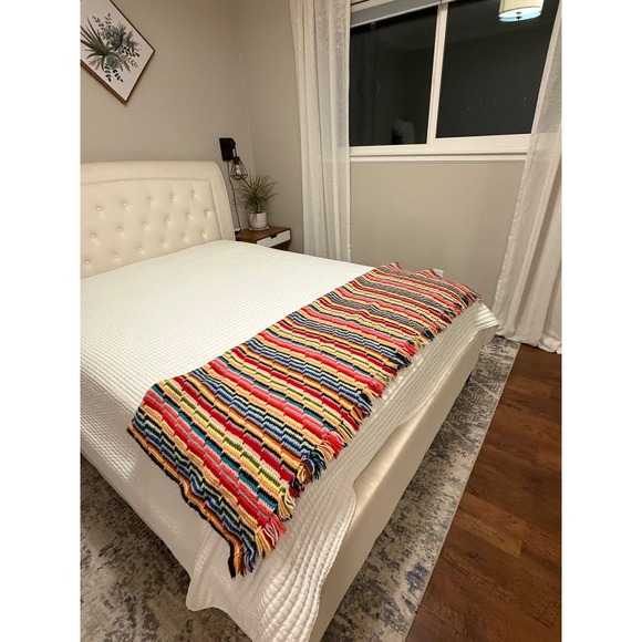 Mid-Century Vintage Rainbow Striped Afghan Blanket Throw Cottage Grandma style - Picture 3 of 7